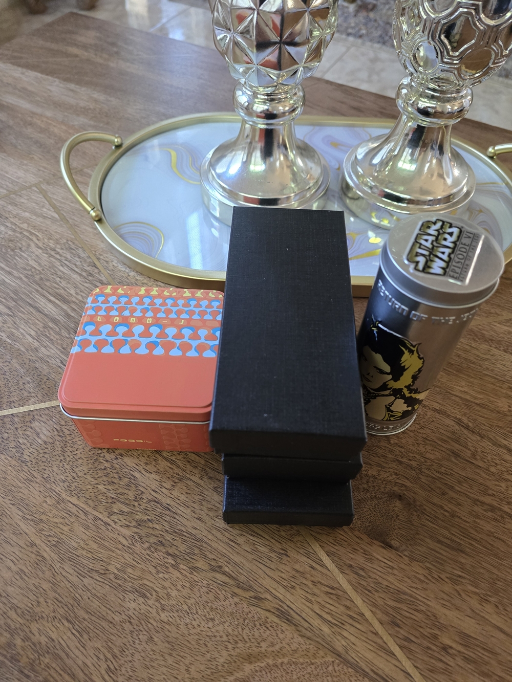 Black Men's Watch Box with Coral Accent Tin - Unbranded